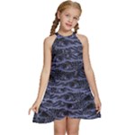 Aliens Entrails – Dark Blue Print Pattern Design Kids  Halter Collar Waist Tie Chiffon Dress