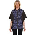 Aliens Entrails – Dark Blue Print Pattern Design Women s Batwing Button Up Shirt