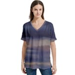 Twilight Serenade Print V-Neck Split Shoulder Casual T-Shirt