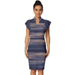 Twilight Serenade Print Vintage Frill Sleeve V-Neck Bodycon Dress