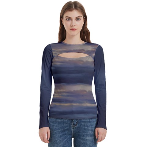 Twilight Serenade Print Women s Cut Out Long Sleeve T