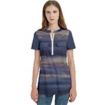 Twilight Serenade Print Women s Zip Front V-Neck Short Sleeve Casual Top Pocket Shirt