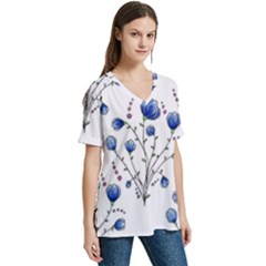 V-Neck Split Shoulder Casual T-Shirt 