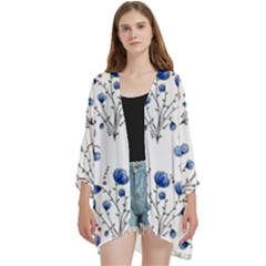 Open Front 3/4 Sleeve Batwing Chiffon Cardigan Kimono 