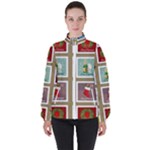 Christmas Stamp Pattern Women s High Neck Windbreaker