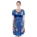 Christmas Stars Pattern Star Short Sleeve V-neck Flare Dress