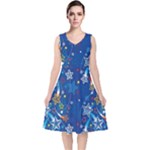 Christmas Stars Pattern Star V-Neck Midi Sleeveless Dress 