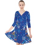 Christmas Stars Pattern Star Quarter Sleeve Front Wrap Dress