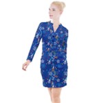 Christmas Stars Pattern Star Button Long Sleeve Dress