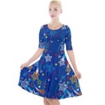 Christmas Stars Pattern Star Quarter Sleeve A-Line Dress With Pockets