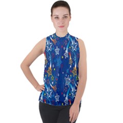 Mock Neck Chiffon Sleeveless Top 