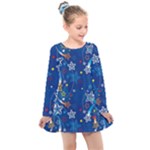 Christmas Stars Pattern Star Kids  Long Sleeve Dress