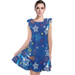 Christmas Stars Pattern Star Tie Up Tunic Dress