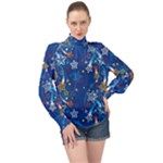 Christmas Stars Pattern Star High Neck Long Sleeve Chiffon Top