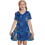 Christmas Stars Pattern Star Kids  Short Sleeve Tiered Mini Dress