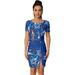 Christmas Stars Pattern Star Fitted Knot Split End Bodycon Dress