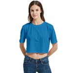 Blue Lego Texture Macro, Blue Dots Background, Lego Women s Round Neck Short Sleeve Crop Top