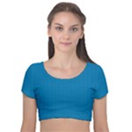 Blue Lego Texture Macro, Blue Dots Background, Lego Velvet Short Sleeve Crop Top 