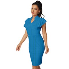 Vintage Frill Sleeve V-Neck Bodycon Dress 