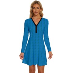 Long Sleeve Deep V Mini Dress  