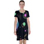 Colartive, Aesthetic, Amoled, Black, Colorful, Desenho Short Sleeve Nightdress