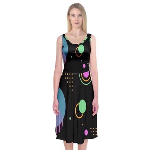 Colartive, Aesthetic, Amoled, Black, Colorful, Desenho Midi Sleeveless Dress from ArtsNow.com