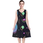 Colartive, Aesthetic, Amoled, Black, Colorful, Desenho V-Neck Midi Sleeveless Dress 