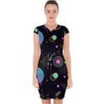 Colartive, Aesthetic, Amoled, Black, Colorful, Desenho Capsleeve Drawstring Dress 