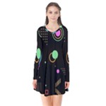 Colartive, Aesthetic, Amoled, Black, Colorful, Desenho Long Sleeve V-neck Flare Dress