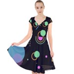 Colartive, Aesthetic, Amoled, Black, Colorful, Desenho Cap Sleeve Front Wrap Midi Dress