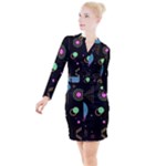 Colartive, Aesthetic, Amoled, Black, Colorful, Desenho Button Long Sleeve Dress