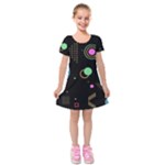 Colartive, Aesthetic, Amoled, Black, Colorful, Desenho Kids  Short Sleeve Velvet Dress