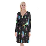 Colartive, Aesthetic, Amoled, Black, Colorful, Desenho Long Sleeve Velvet Front Wrap Dress