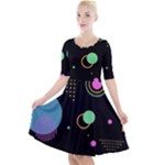 Colartive, Aesthetic, Amoled, Black, Colorful, Desenho Quarter Sleeve A-Line Dress With Pockets