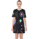 Colartive, Aesthetic, Amoled, Black, Colorful, Desenho Sixties Short Sleeve Mini Dress