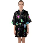 Colartive, Aesthetic, Amoled, Black, Colorful, Desenho Half Sleeve Satin Kimono 