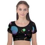 Colartive, Aesthetic, Amoled, Black, Colorful, Desenho Velvet Short Sleeve Crop Top 