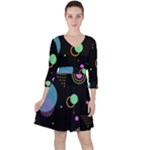 Colartive, Aesthetic, Amoled, Black, Colorful, Desenho Quarter Sleeve Ruffle Waist Dress