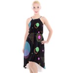 Colartive, Aesthetic, Amoled, Black, Colorful, Desenho High-Low Halter Chiffon Dress 