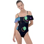 Colartive, Aesthetic, Amoled, Black, Colorful, Desenho Frill Detail One Piece Swimsuit