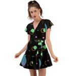 Colartive, Aesthetic, Amoled, Black, Colorful, Desenho Flutter Sleeve Wrap Dress