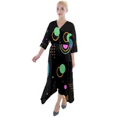 Quarter Sleeve Wrap Front Maxi Dress 