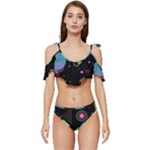 Colartive, Aesthetic, Amoled, Black, Colorful, Desenho Ruffle Edge Tie Up Bikini Set	