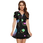 Colartive, Aesthetic, Amoled, Black, Colorful, Desenho V-Neck High Waist Chiffon Mini Dress