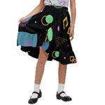 Colartive, Aesthetic, Amoled, Black, Colorful, Desenho Kids  Ruffle Flared Wrap Midi Skirt