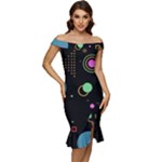 Colartive, Aesthetic, Amoled, Black, Colorful, Desenho Off Shoulder Ruffle Split Hem Bodycon Dress