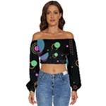 Colartive, Aesthetic, Amoled, Black, Colorful, Desenho Long Sleeve Crinkled Weave Crop Top