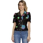 Colartive, Aesthetic, Amoled, Black, Colorful, Desenho Puffed Short Sleeve Button Up Jacket