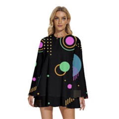 Round Neck Long Sleeve Bohemian Style Chiffon Mini Dress 