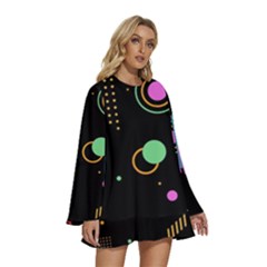 Round Neck Long Sleeve Bohemian Style Chiffon Mini Dress 